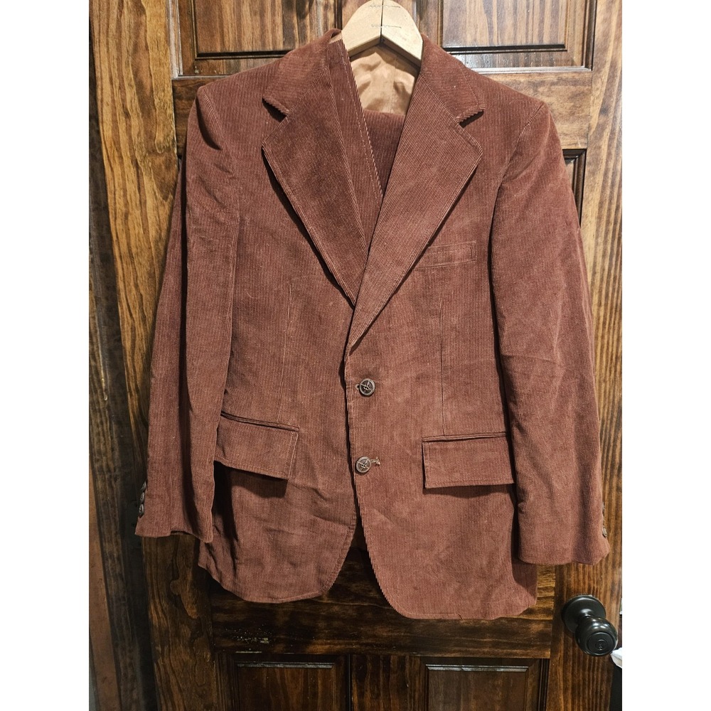 Haralson Park Clothes 60s Vintage 3 Piece Corduroy Men Suit Vest Blazer Brown